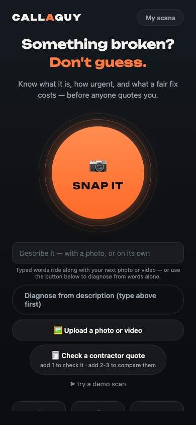 CallAGuy home screen